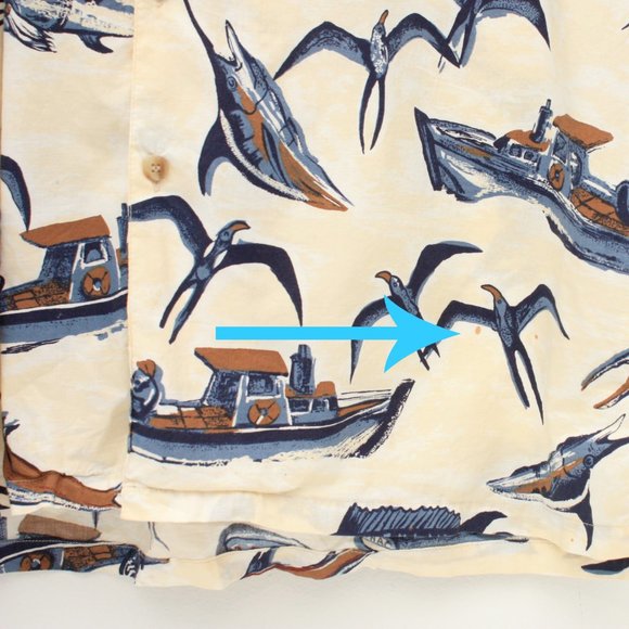 Kahala Men's SS Button Shirt Hawaiian Fishes Theme Large Beige - Picture 6 of 7